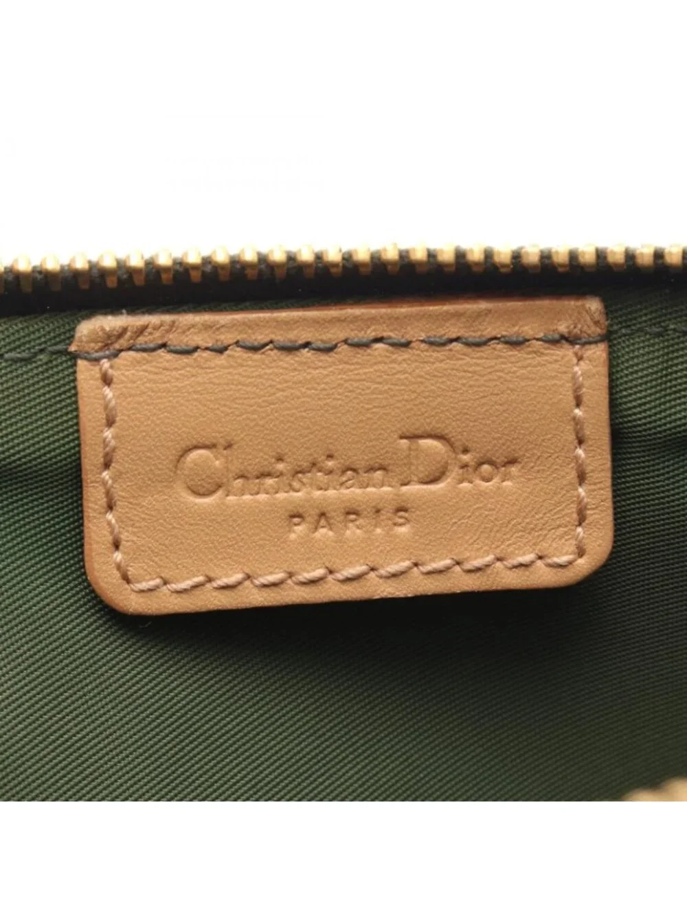 Dior Handbag Trotter Saddle Pouch Green Beige Ivory Canvas Leather